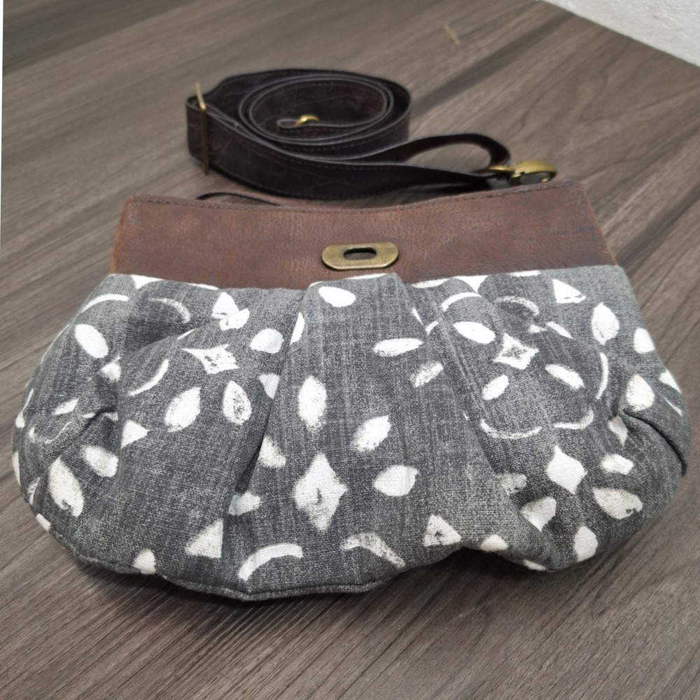 Rebekah Scott Designs Brown Grey Convertible Crossbody Clutch Bag Floral Lining - Picture 2 of 7